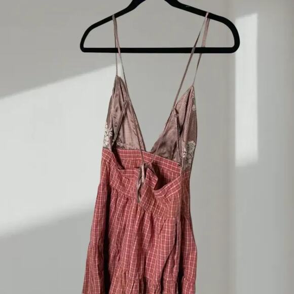 Free People High-Low Tiered Maxi Dress – Pink Plaid Floral (Women’s M) - Picture 5 of 9